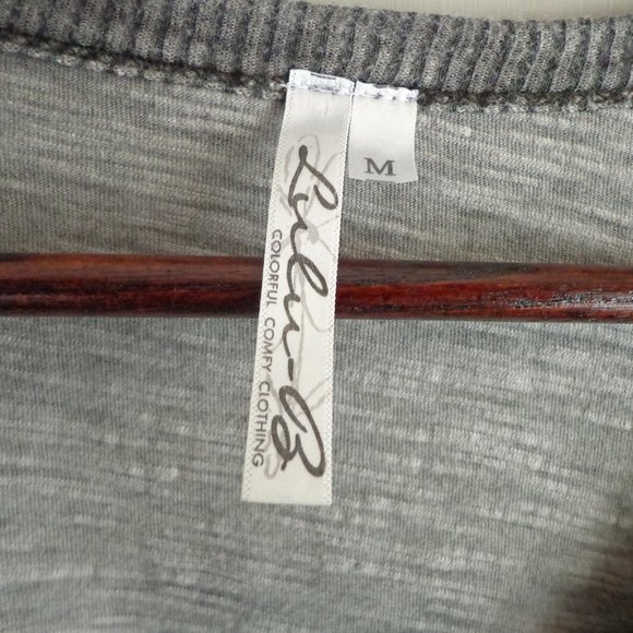 Lula B V-Neck Hi-Lo Heather Burn Out Tunic M Short Raglan Sleeves - Picture 3 of 16